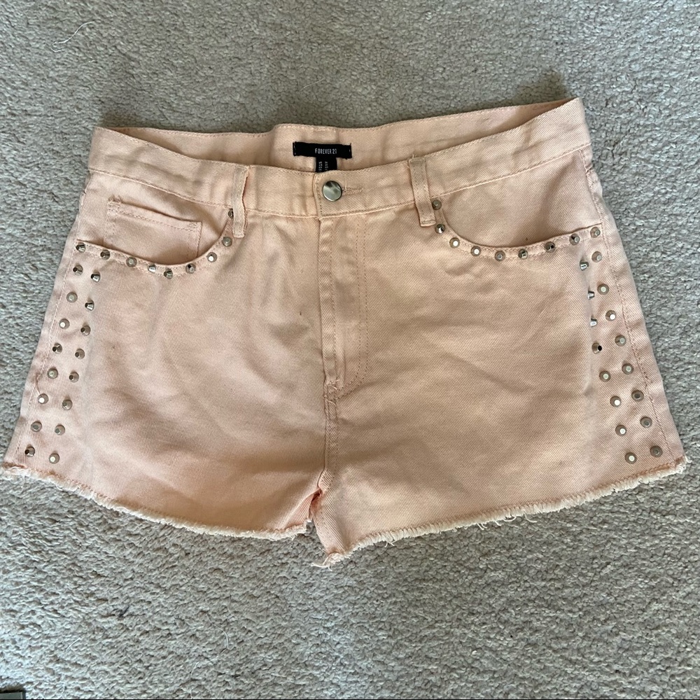 Forever21 Peach Denim studded Frayed Jean shorts